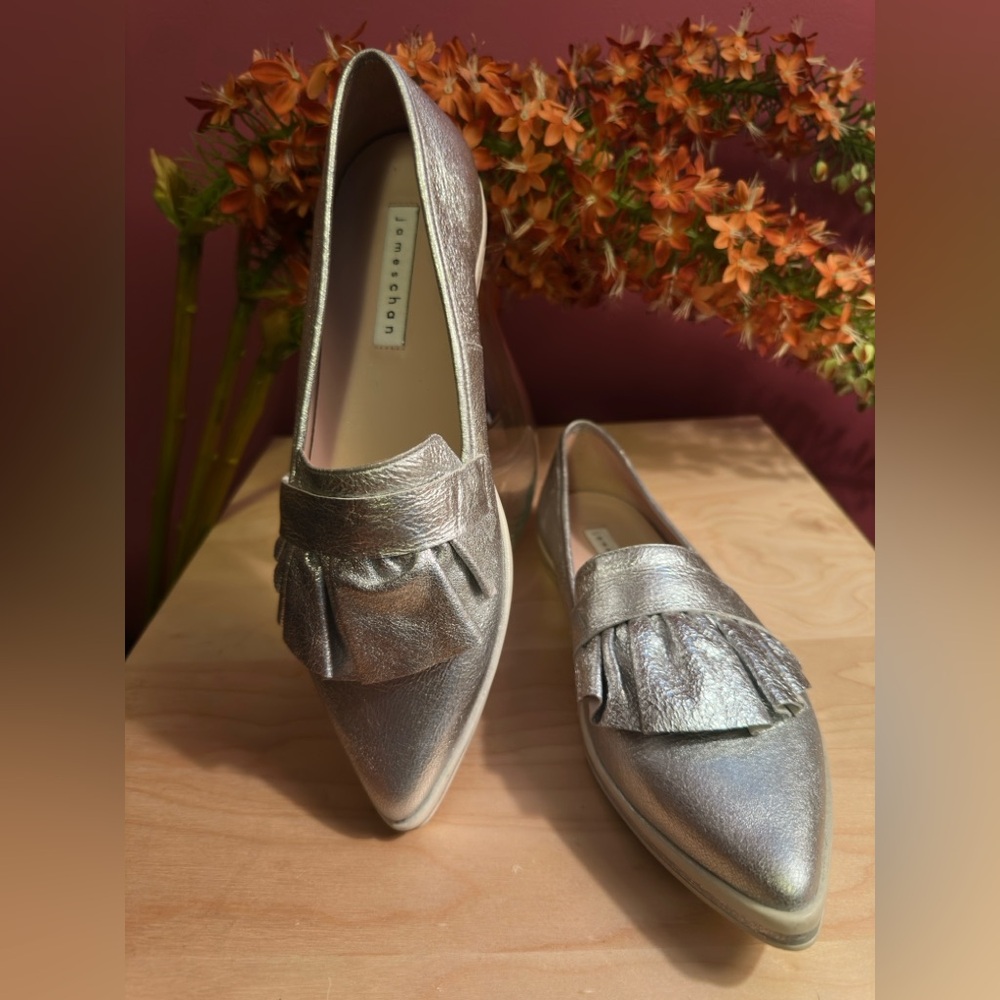 Taraji Metallic Silver Loafers with Fringe Detail by James Chan